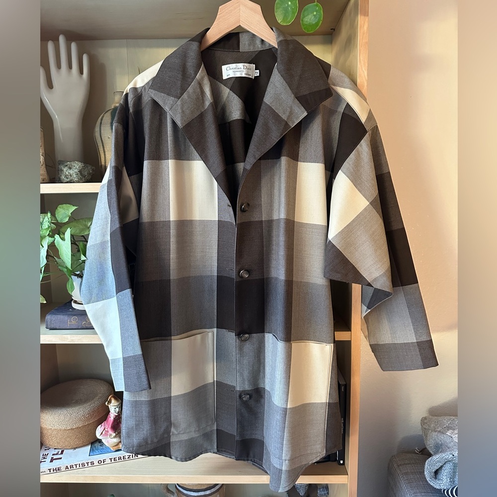 Vintage 100% Wool Christian Dior Plaid Batwing Blazer